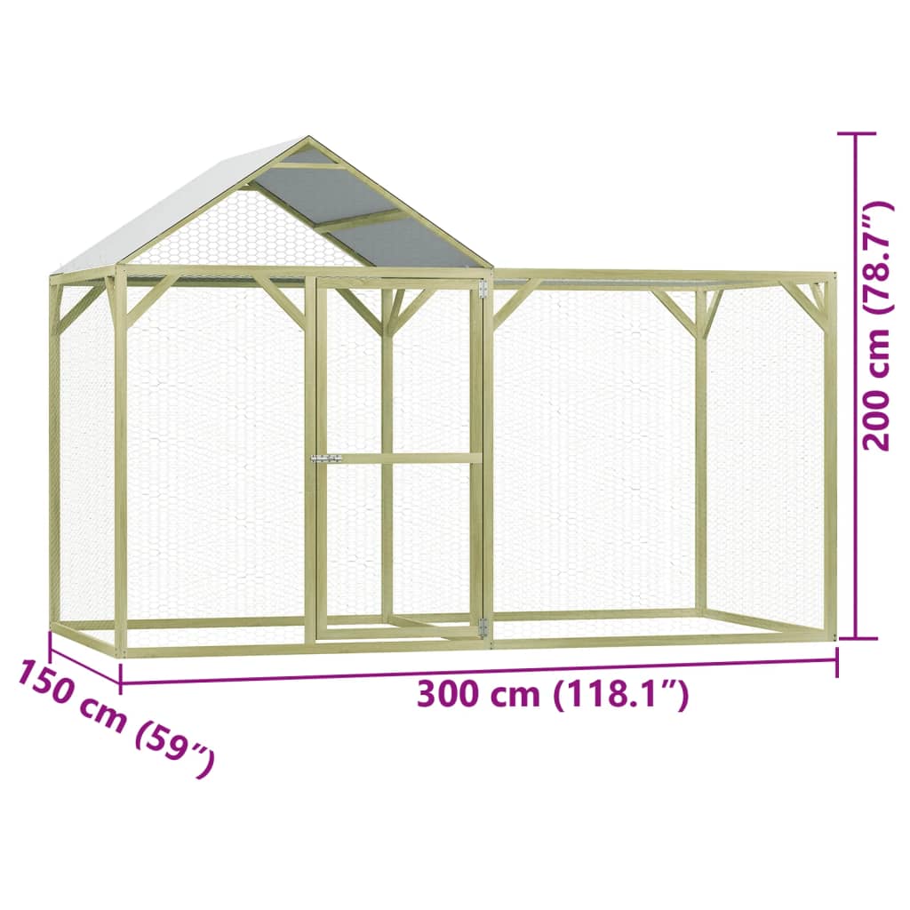 Pollaio 3x1,5x2 m in Legno di Pino Impregnato